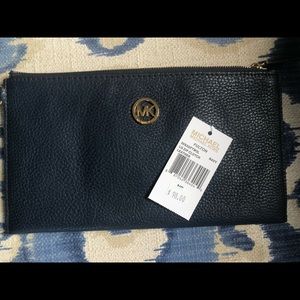 Michael Kors navy blue zip clutch